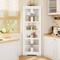 White MDF and Glass Corner Cabinet 6-Tier Storage with Anti-Tip Design for Living Room or Kitchen